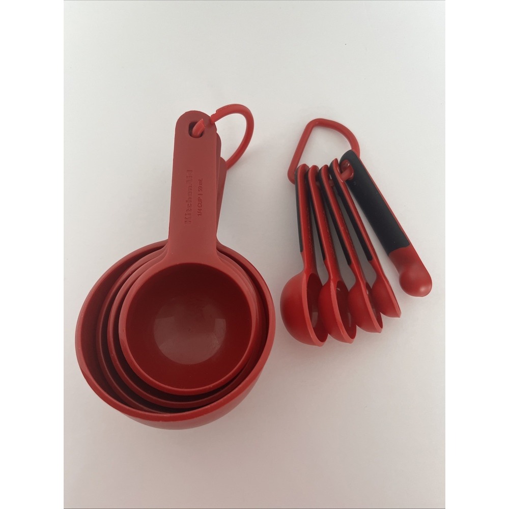 Kitchen Aid Measuring Cups and‎ Spoons Bundle Red EUC Please Read Description